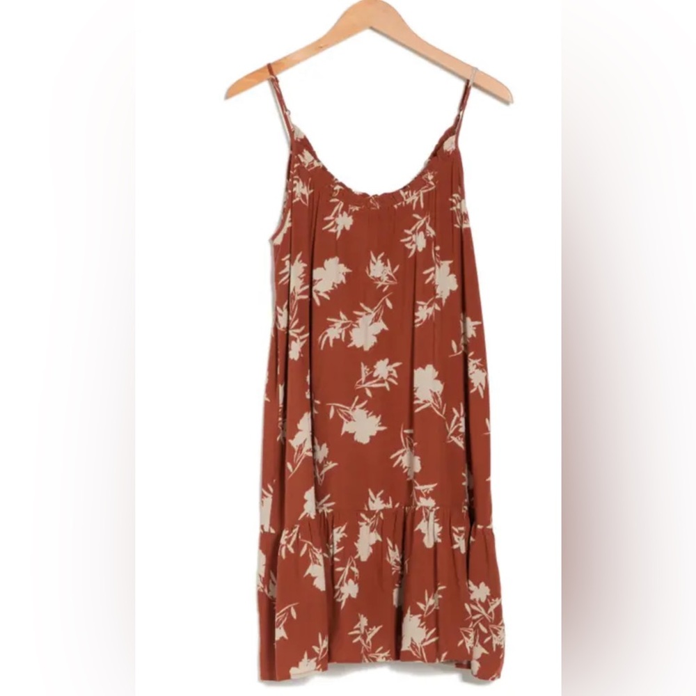 Bobeau Rust and Cream Floral Dress
